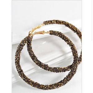 Glitter Stone Hoops- Bronze